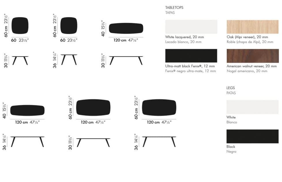 Medidas y acabados mesa Solapa Stua